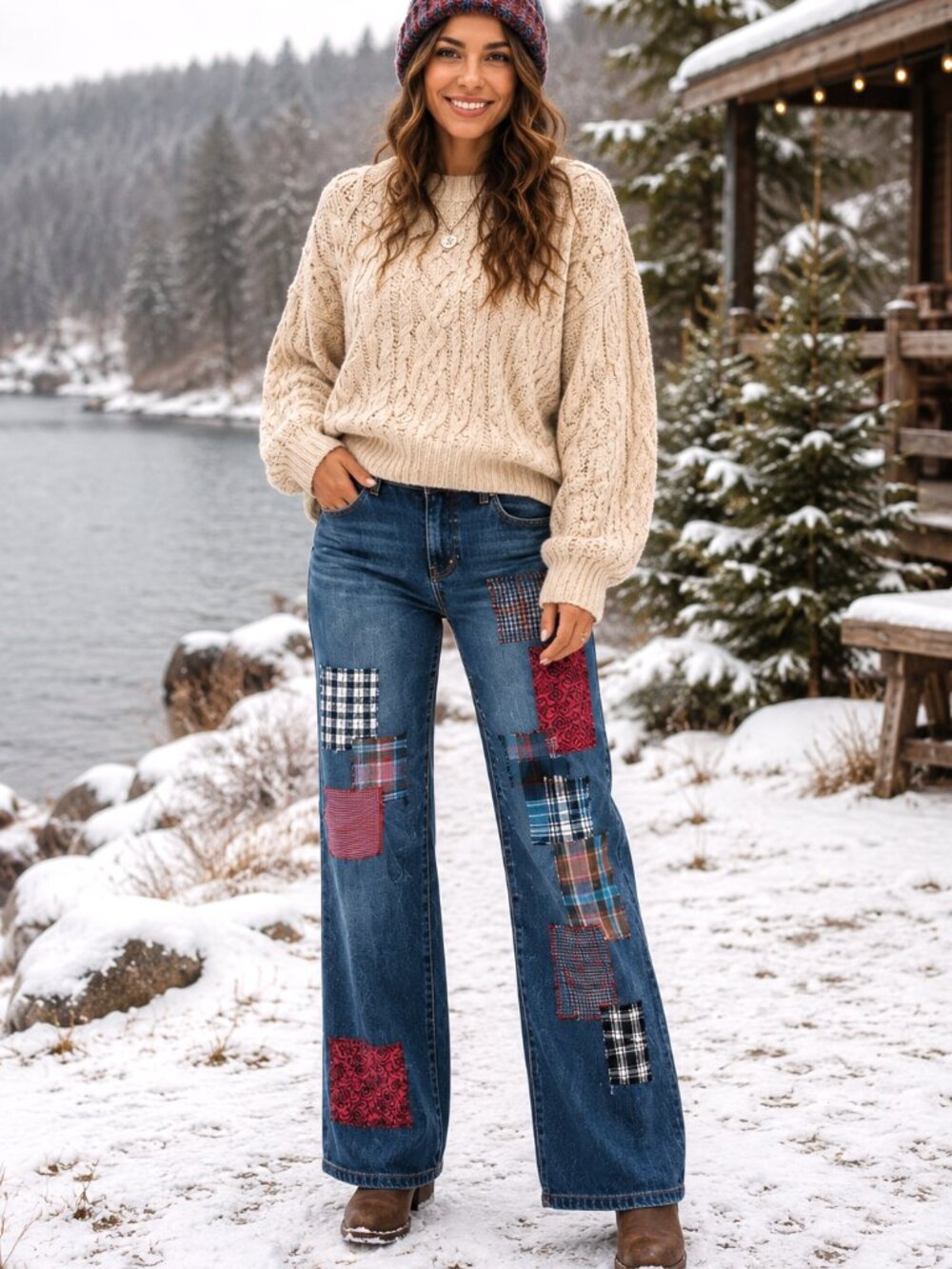 Plaid Flannel Patchwork Jeans Upcycled Funky Pants Boho Hippie Grunge Size 8